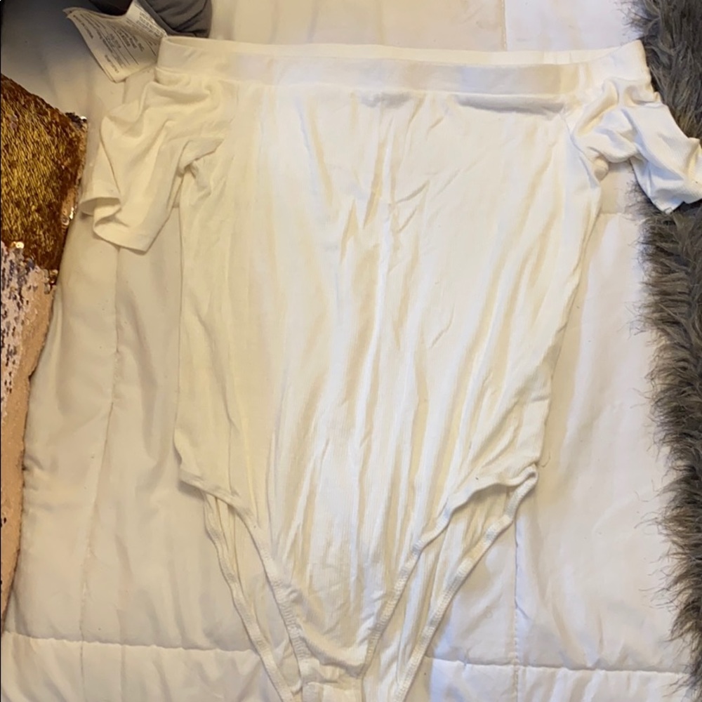 Off the shoulder white bodysuit